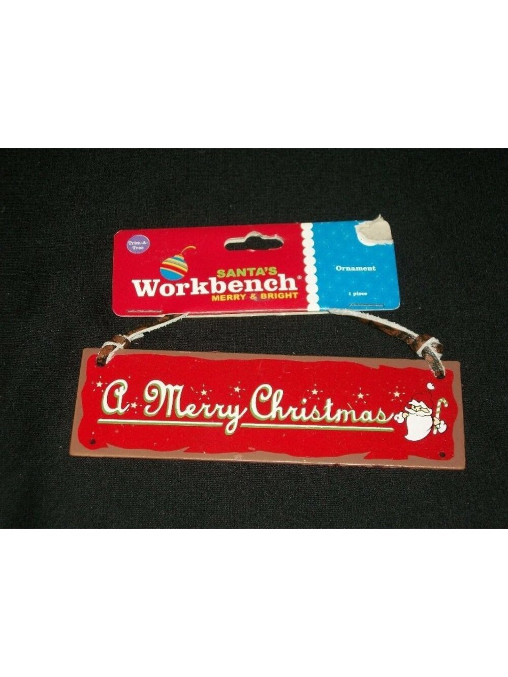 A Merry Christmas Metal Tree Ornament Red Santa Workbench Sign Country Rustic